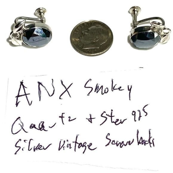 ANX Vintage Smokey Quartz & Sterling Earrings - Picture 9 of 9